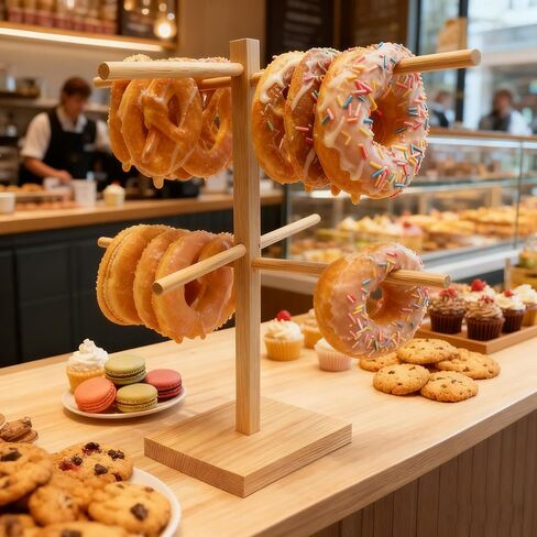 Pretzel Stand,Rotatable Pretzel Holder Wooden,Multifunctional Donut/Bagel/Pretzels Holder Stands Display For Oktoberfest Party,Hanging Sausage stand in Kuwait