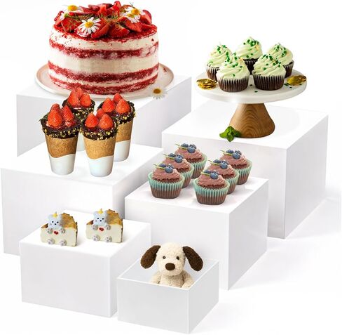 6 قطع من حاملات وحوامل البوفيه، حوامل عرض أكريليك بيضاء، حوامل الحلوى للطاولة، حاملات عرض الطعام للحفلات، تقديم الطعام، الزفاف، المجوهرات والمقتنيات (10 بوصة 9 بوصة 8 بوصة 7 بوصة 6 بوصة 5 بوصة) in Kuwait