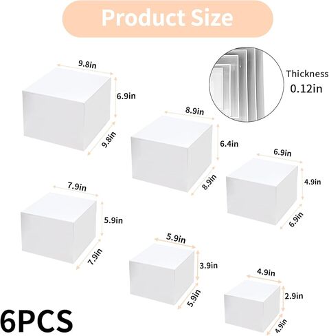 6 قطع من حاملات وحوامل البوفيه، حوامل عرض أكريليك بيضاء، حوامل الحلوى للطاولة، حاملات عرض الطعام للحفلات، تقديم الطعام، الزفاف، المجوهرات والمقتنيات (10 بوصة 9 بوصة 8 بوصة 7 بوصة 6 بوصة 5 بوصة) in Kuwait