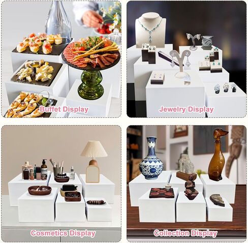 6 قطع من حاملات وحوامل البوفيه، حوامل عرض أكريليك بيضاء، حوامل الحلوى للطاولة، حاملات عرض الطعام للحفلات، تقديم الطعام، الزفاف، المجوهرات والمقتنيات (10 بوصة 9 بوصة 8 بوصة 7 بوصة 6 بوصة 5 بوصة) in Kuwait