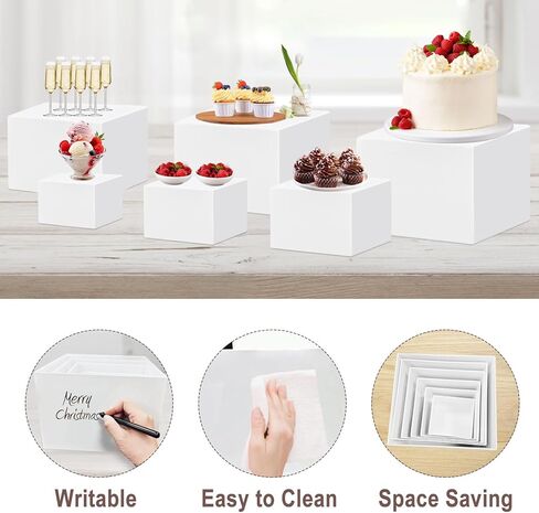 6 قطع من حاملات وحوامل البوفيه، حوامل عرض أكريليك بيضاء، حوامل الحلوى للطاولة، حاملات عرض الطعام للحفلات، تقديم الطعام، الزفاف، المجوهرات والمقتنيات (10 بوصة 9 بوصة 8 بوصة 7 بوصة 6 بوصة 5 بوصة) in Kuwait