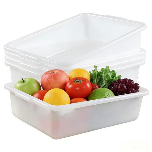 صندوق حافلة 4-pack 35 لتر ، حوض حافلة بلاستيكي ، مقلاة تجارية ، أبيض in Kuwait