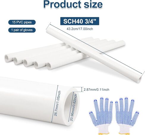 15 حزمة من أنابيب SCH40 PVC مقاس 3/4 بوصة × 17 بوصة، بطول 1.41 قدم، أنابيب سباكة بيضاء من PVC للمياه، والمشروعات اليدوية، وإطارات الحدائق، والدفيئة، والحديقة والاستخدام الصناعي - مقطوعة مسبقًا مع القفازات المتضمنة in Kuwait