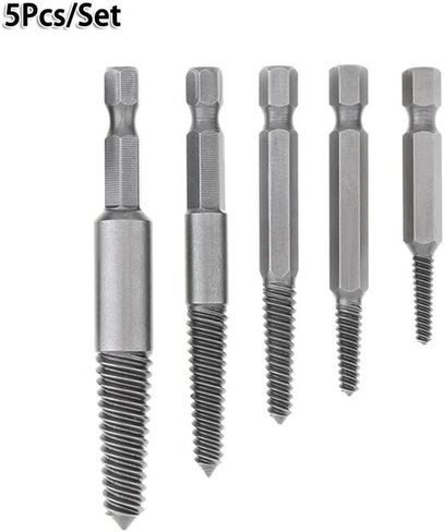 Hex Screw Extractors Set (5-Piece) for Removing Broken, Stripped, Rusted, or Damaged Screws and Bolts in Wood or Metal – Carbon Steel, 1/4-Inch Shank, Sizes #1–#5 in Kuwait