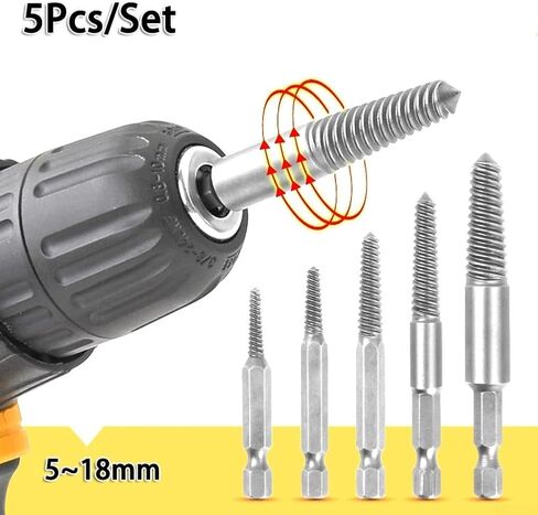 Hex Screw Extractors Set (5-Piece) for Removing Broken, Stripped, Rusted, or Damaged Screws and Bolts in Wood or Metal – Carbon Steel, 1/4-Inch Shank, Sizes #1–#5 in Kuwait