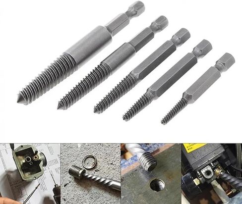 Hex Screw Extractors Set (5-Piece) for Removing Broken, Stripped, Rusted, or Damaged Screws and Bolts in Wood or Metal – Carbon Steel, 1/4-Inch Shank, Sizes #1–#5 in Kuwait