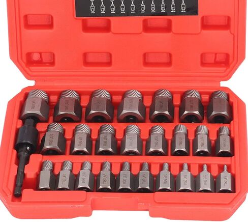 27Pcs Screw Extractor Hex Broken Screw Tool Set Kit Professional Grade Chrome Molybdenum Steel Left Spiral Design for Automotive Repair Maintenance and DIY Projects in Saudi Arabia