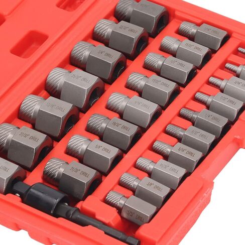 27Pcs Screw Extractor Hex Broken Screw Tool Set Kit Professional Grade Chrome Molybdenum Steel Left Spiral Design for Automotive Repair Maintenance and DIY Projects in Saudi Arabia