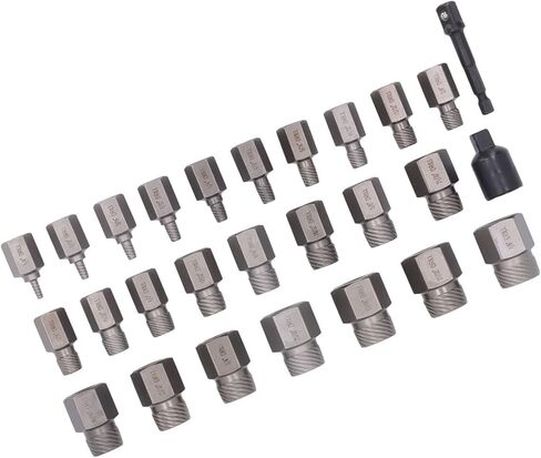 27Pcs Screw Extractor Hex Broken Screw Tool Set Kit Professional Grade Chrome Molybdenum Steel Left Spiral Design for Automotive Repair Maintenance and DIY Projects in Saudi Arabia
