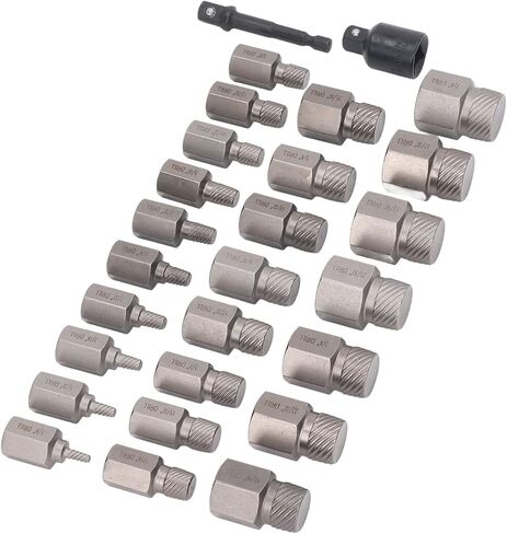 27Pcs Screw Extractor Hex Broken Screw Tool Set Kit Professional Grade Chrome Molybdenum Steel Left Spiral Design for Automotive Repair Maintenance and DIY Projects in Saudi Arabia