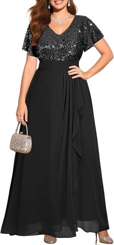 Pinup Fashion Women Plus Size Formal Dresses - Sequin Evening Gowns Wedding Guest Prom Long Dress in Kuwait