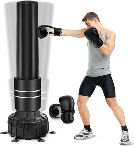 GYMAX Punching Bag, 71" Freestanding Boxing Bag with Gloves, Removable Protective Cover, Fillable Base with Suction Cups, Heavy Bag Stand for Adults, Teens for MMA Muay Thai Fitness in Saudi Arabia