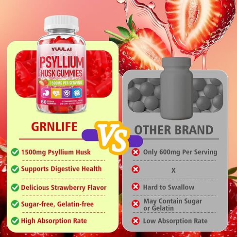 علكات قشر السيليوم، مكمل ألياف قشر السيليوم، نباتي، خالي من السكر، 60 قطعة in Kuwait