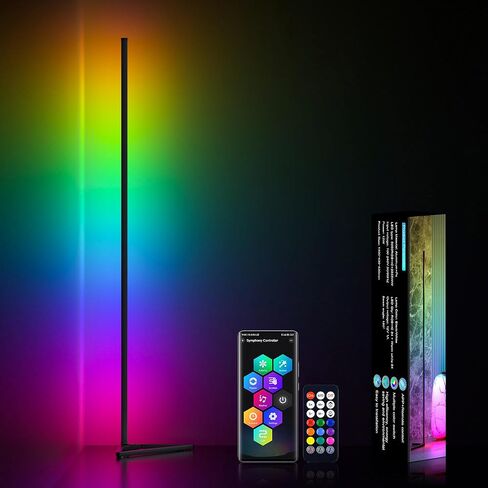 MIHEAL 2PCS Black Corner Floor Lamp, Synced Lights LED Control Floor Lamp RGB Light 56" Smart LED Corner Lamp App and Remote for Living Room Gaming Bedroom and Etc in Saudi Arabia