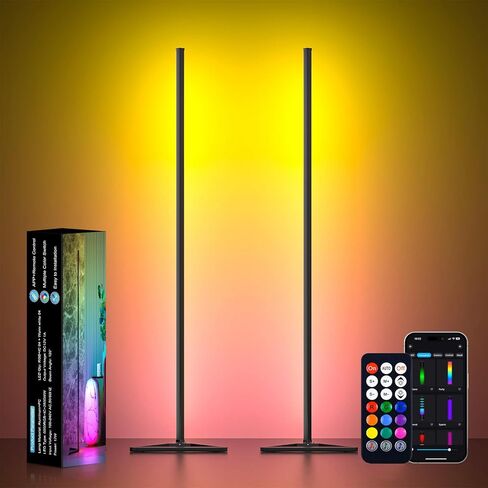 Miheal 2pcs مصباح أرضية زاوية أسود ، مصابيح LED المزامنة LED LED مصباح RGB Light 56 ​​"Smart LED LED APP وبعد غرفة نوم لألعاب غرفة المعيشة وما إلى ذلك in Saudi Arabia