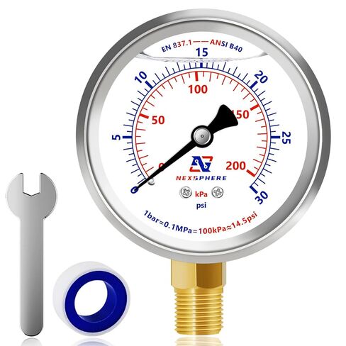 100 PSI Pressure Gauge, 2'' Dial Liquid Filled Pressure Gauge, 304 Stainless Steel Case, 1/4" NPT Back Mount, Brass Connection, IP67 Waterproof, for Water Air Gas Pressure Test in Kuwait