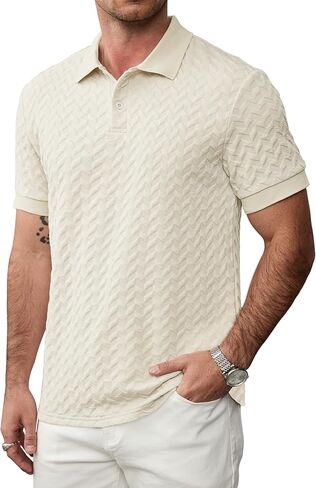 Men Textured Polo Shirts Casual Summer Short Sleeve Poloshirt (S-XXL) in Kuwait