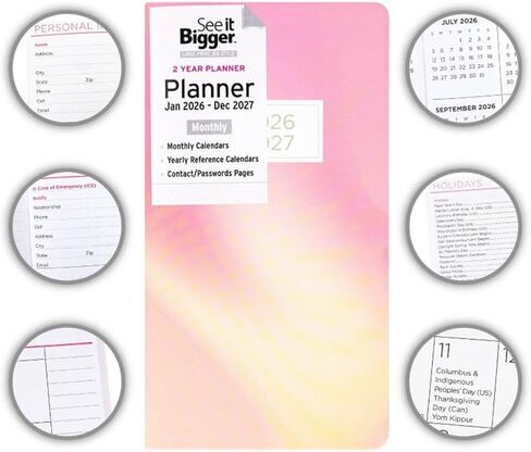 شاهدها أكبر لمدة عامين من مخطط الجيب الشهري في يناير 2025 - ديسمبر 2026 6.75 "× 3.75" وقلم الفلورسنت التوأم Suheyla (قد يختلف لون الغلاف) in Kuwait