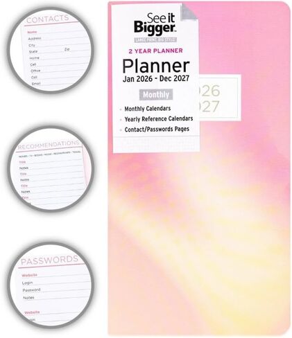 شاهدها أكبر لمدة عامين من مخطط الجيب الشهري في يناير 2025 - ديسمبر 2026 6.75 "× 3.75" وقلم الفلورسنت التوأم Suheyla (قد يختلف لون الغلاف) in Kuwait