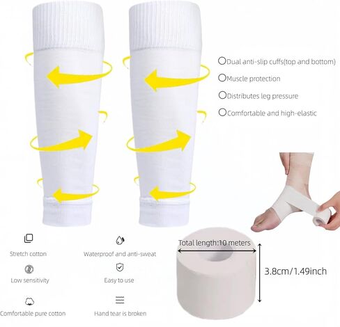 3 Set Anti Slip Grip Soccer Socks with 3 Shin Guard Sleeves with 1 Athletic Tap, Non Slip Football Basketball Athletic Sock Set for Teens Men Women Adult in Saudi Arabia