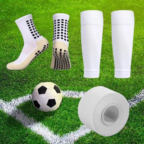 3 Set Anti Slip Grip Soccer Socks with 3 Shin Guard Sleeves with 1 Athletic Tap, Non Slip Football Basketball Athletic Sock Set for Teens Men Women Adult in Saudi Arabia