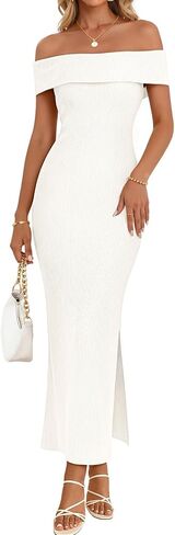 MEROKEETY Women's 2025 Off Shoulder Bodycon Midi Dress Summer Spring Formal Elegant Knit Sweater Dresses in Kuwait