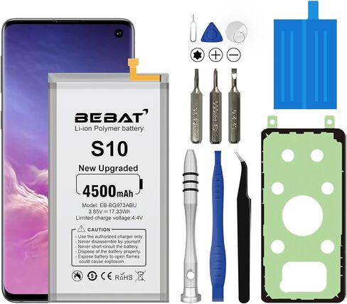 بطارية بديلة لهاتف Samsung Galaxy S10,4500mAh بطارية ليثيوم بوليمر عالية السعة 0 دورة لهاتف Samsung SM-G973F/U/W/X/N، SM-G973U1، SM-G9730، SCV41، SM-G973C مع مجموعة أدوات، EB-BG973ABU in Kuwait