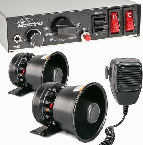 BOOYU 9 TONED 12V 400W تحذير من شرطة الطوارئ نظام صفارات الإنذار السلطة الفلسطينية لسيارات الإطفاء سيارات شاحنة سيارة سيارات [180 ° بصوت عال] [ميكروفون محمول باليد] [125-135DB] [2 × 10A مفاتيح] in Kuwait
