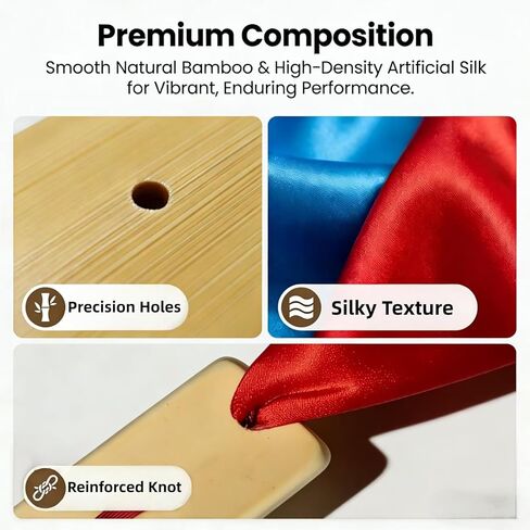 Wooden Castanets Set of 4 with Colorful Silk Ribbons, 23-Inch Handheld Clapper Percussion Instrument for Adults, Traditional Folk Music Tool for Dance Performance and Rhythm Training in Saudi Arabia