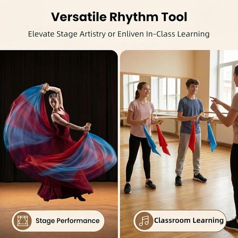 Wooden Castanets Set of 4 with Colorful Silk Ribbons, 23-Inch Handheld Clapper Percussion Instrument for Adults, Traditional Folk Music Tool for Dance Performance and Rhythm Training in Saudi Arabia