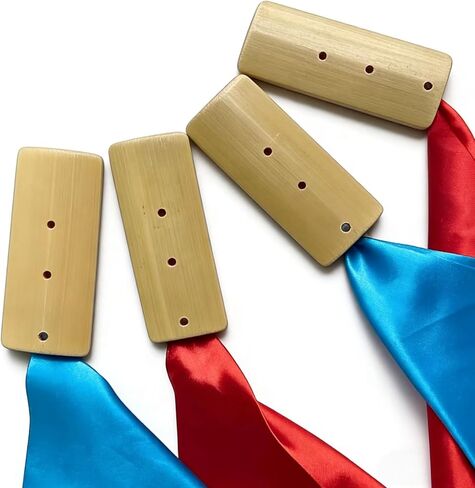 Wooden Castanets Set of 4 with Colorful Silk Ribbons, 23-Inch Handheld Clapper Percussion Instrument for Adults, Traditional Folk Music Tool for Dance Performance and Rhythm Training in Saudi Arabia