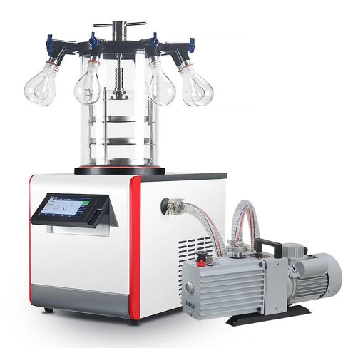 HNZXIB 0.092㎡ Vacuum Freeze Dryer -60℃ Top-Down stoppering&Muti-manifolds Type Freeze Dryer with 2XZ-2 Rotary Vane Vacuum Pump,110V in Saudi Arabia