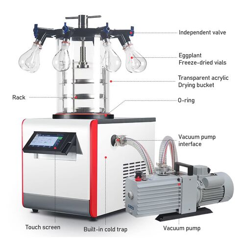 HNZXIB 0.092㎡ Vacuum Freeze Dryer -60℃ Top-Down stoppering&Muti-manifolds Type Freeze Dryer with 2XZ-2 Rotary Vane Vacuum Pump,110V in Saudi Arabia