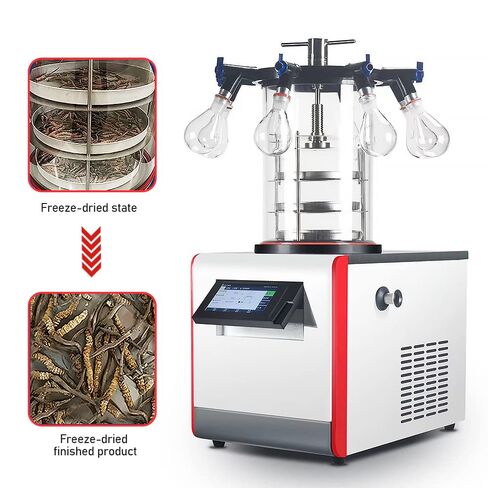 HNZXIB 0.092㎡ Vacuum Freeze Dryer -60℃ Top-Down stoppering&Muti-manifolds Type Freeze Dryer with 2XZ-2 Rotary Vane Vacuum Pump,110V in Saudi Arabia