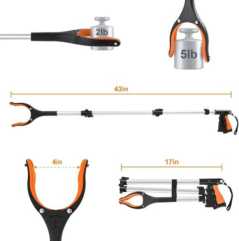 43" Extra Long Grabber Tool, Foldable Grabbers for Elderly Grab It Reaching Tool with Rotating Jaw +Magnets, 4" Wide Claw Opening Reacher Grabber Pickup Tool, Grabber Reacher Tool Heavy Duty in Saudi Arabia