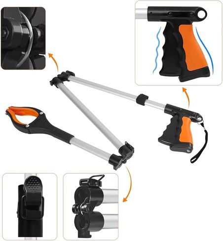 43" Extra Long Grabber Tool, Foldable Grabbers for Elderly Grab It Reaching Tool with Rotating Jaw +Magnets, 4" Wide Claw Opening Reacher Grabber Pickup Tool, Grabber Reacher Tool Heavy Duty in Saudi Arabia