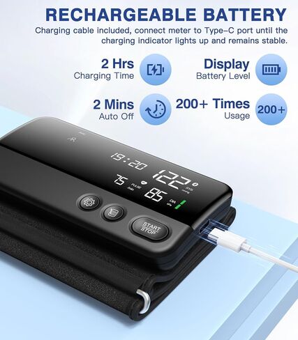 Glucoracy Upper Arm Blood Pressure Monitor, Rechargeable Blood Pressure Machine, Blood Pressure Monitors for Home Use, Portable One-Piece Design, Adjustable Wide Range Arm 10.6"-16.5", Large Display in Kuwait