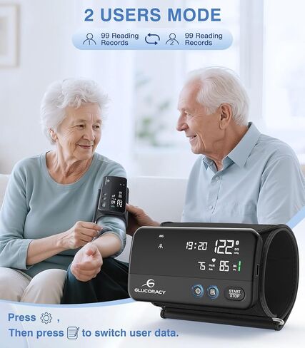 Glucoracy Upper Arm Blood Pressure Monitor, Rechargeable Blood Pressure Machine, Blood Pressure Monitors for Home Use, Portable One-Piece Design, Adjustable Wide Range Arm 10.6"-16.5", Large Display in Kuwait