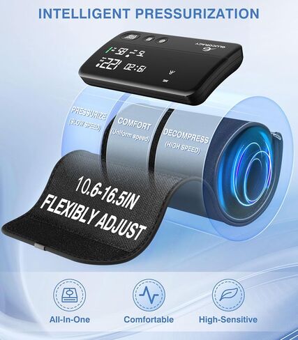 Glucoracy Upper Arm Blood Pressure Monitor, Rechargeable Blood Pressure Machine, Blood Pressure Monitors for Home Use, Portable One-Piece Design, Adjustable Wide Range Arm 10.6"-16.5", Large Display in Kuwait