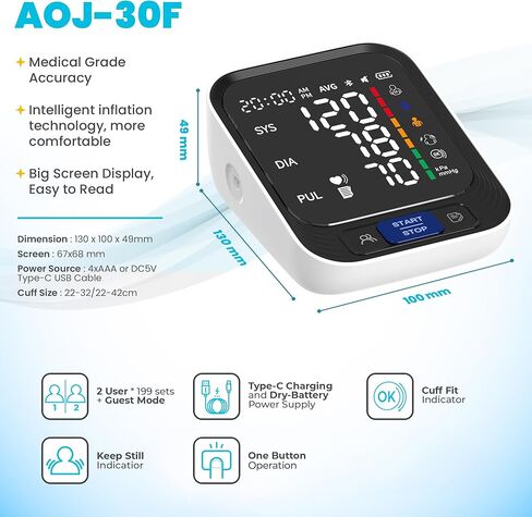 Blood Pressure Monitor - Automatic Blood Pressure Machine for Home Use - Large Color Screen and Large Adjustable Cuff for Reliable Readings in Saudi Arabia