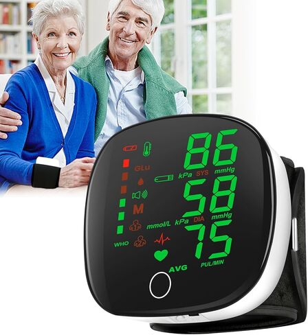 Digital Wrist Blood Pressure Monitor, Automatic BP Machine Large Tri Backlit Screen Rechargeable Pluse Rate Monitoring Meter Wrist Blood Pressure Monitor for Home Use,99X2 Reading Memory in Kuwait