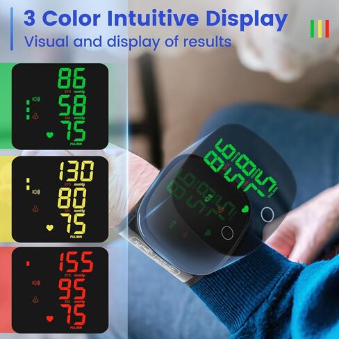 Digital Wrist Blood Pressure Monitor, Automatic BP Machine Large Tri Backlit Screen Rechargeable Pluse Rate Monitoring Meter Wrist Blood Pressure Monitor for Home Use,99X2 Reading Memory in Kuwait