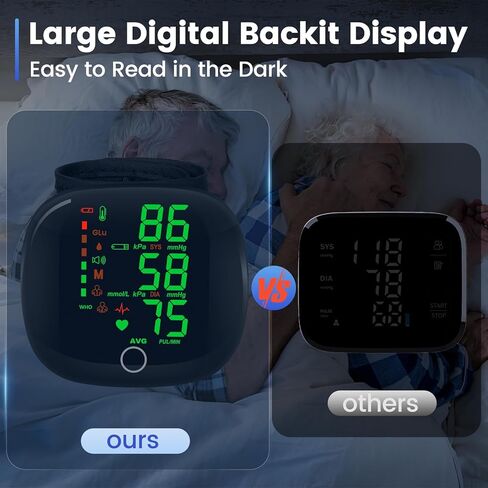 Digital Wrist Blood Pressure Monitor, Automatic BP Machine Large Tri Backlit Screen Rechargeable Pluse Rate Monitoring Meter Wrist Blood Pressure Monitor for Home Use,99X2 Reading Memory in Kuwait