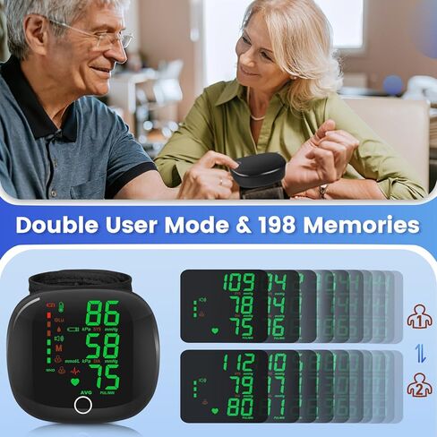 Digital Wrist Blood Pressure Monitor, Automatic BP Machine Large Tri Backlit Screen Rechargeable Pluse Rate Monitoring Meter Wrist Blood Pressure Monitor for Home Use,99X2 Reading Memory in Kuwait