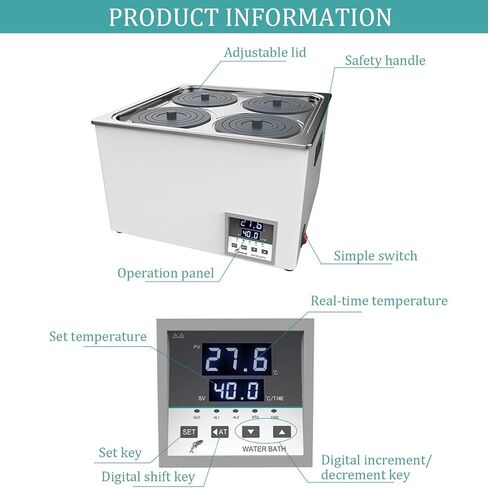 Adjustable Water Bath with Stainless Steel Liner, Anti-Dry Burning Feature, Drain Hole, and Static Control for Perfect Cooking Results in Kuwait