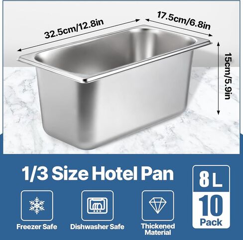 10 عبوات من مقالي الفنادق، مقالي طاولة بخار عميقة مقاس 1/3 مقاس 6 بوصة، مقلاة بخار من الفولاذ المقاوم للصدأ مضادة للمربى، مقلاة بخار معدنية قابلة للتكديس من أجل تقديم الطعام في الفنادق وحفلات البوفيه (12.8 × 6.9 بوصة) in Kuwait
