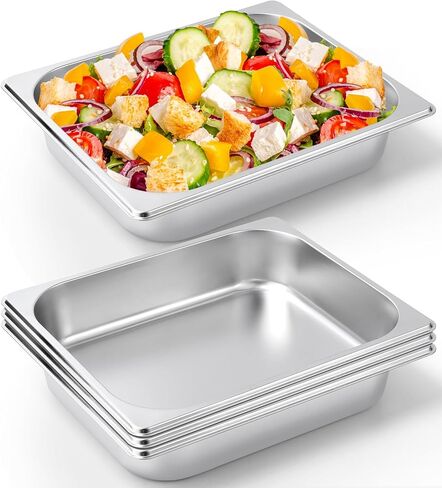 2 Pack Hotel Pans Half Size, 2.5 Inch Deep Food Pan, Stainless Steel Steam Table Pans, Commercial Half Pans for Hotel, 1/2 Size Steam Pan for Chafing Dishes Buffet Restaurant Catering Supplies in Kuwait