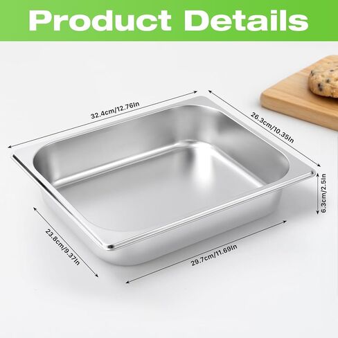 2 Pack Hotel Pans Half Size, 2.5 Inch Deep Food Pan, Stainless Steel Steam Table Pans, Commercial Half Pans for Hotel, 1/2 Size Steam Pan for Chafing Dishes Buffet Restaurant Catering Supplies in Kuwait