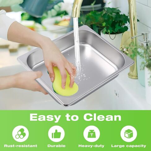 2 Pack Hotel Pans Half Size, 2.5 Inch Deep Food Pan, Stainless Steel Steam Table Pans, Commercial Half Pans for Hotel, 1/2 Size Steam Pan for Chafing Dishes Buffet Restaurant Catering Supplies in Kuwait