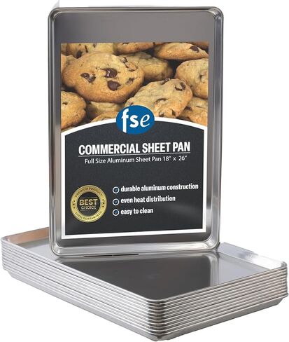FSE Commercial Sheet Pan, Full Size, 16-Gauge, Aluminum Bun Pan, 18" L x 26" W x 1" H, (Measure Oven Recommended), Silver, Pack of 12 in Saudi Arabia